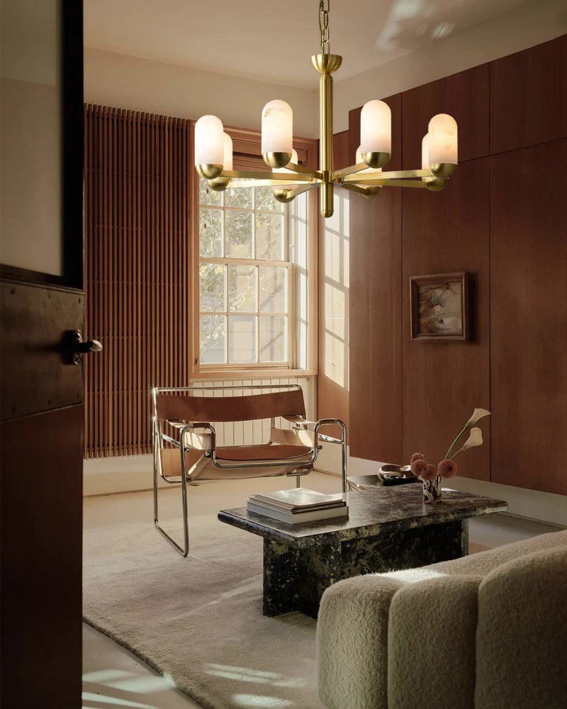 Alabaster Luxury Moonshade Brass Chandelier for dining room - Image 13
