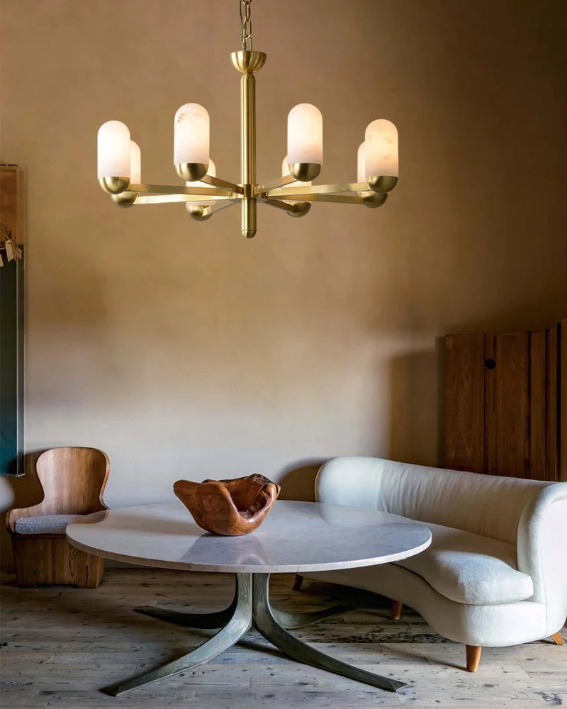 Alabaster Luxury Moonshade Brass Chandelier for dining room - Image 4