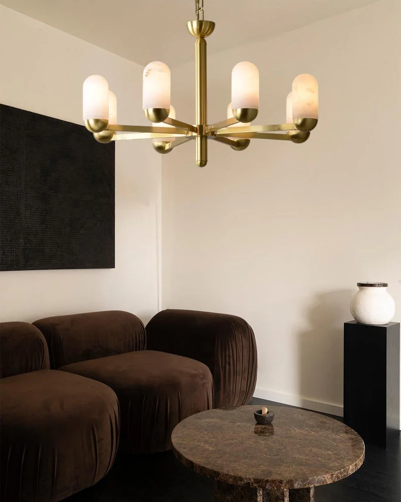 Alabaster Luxury Moonshade Brass Chandelier for dining room - Image 6