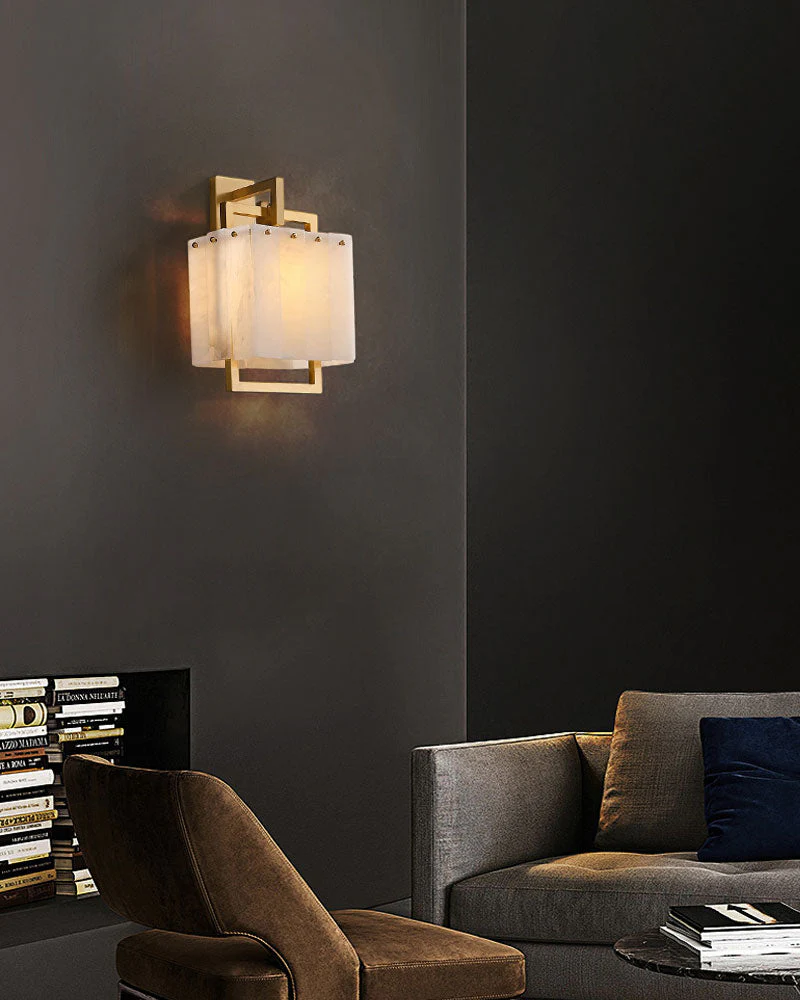 1-Light Rubbed Brass Alabaster flush mount Wall Light Fixture for bedside - Image 2