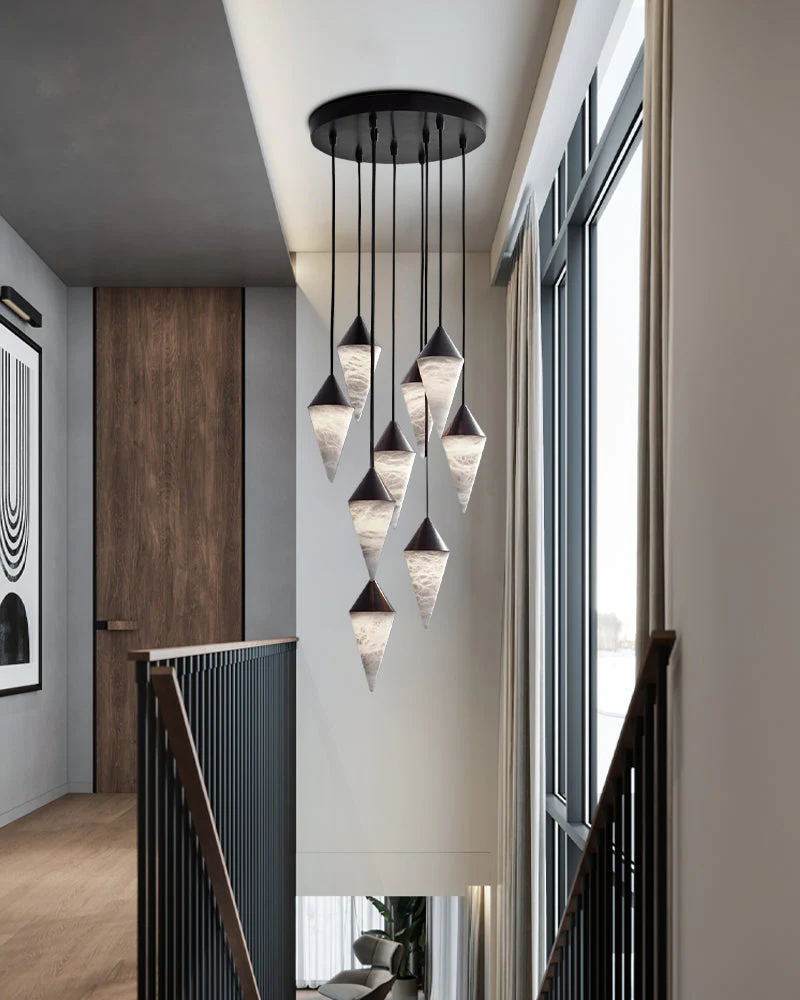 12 light Conical Cluster Minimalist Design Alabaster Pendant Light - Image 11