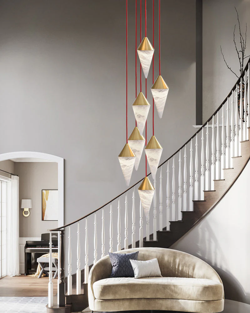 12 light Conical Cluster Minimalist Design Alabaster Pendant Light - Image 14