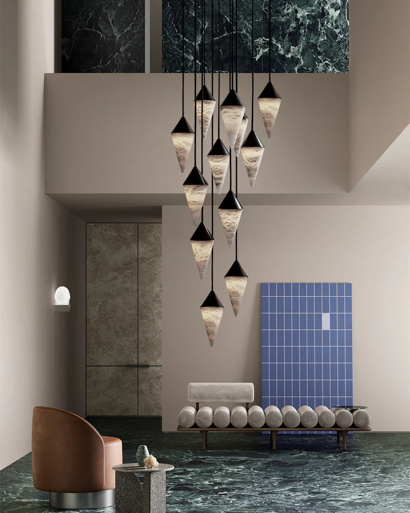 12 light Conical Cluster Minimalist Design Alabaster Pendant Light - Image 4