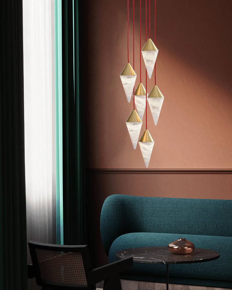 12 light Conical Cluster Minimalist Design Alabaster Pendant Light - Image 8