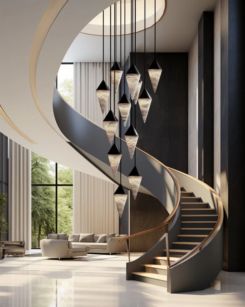12 light Conical Cluster Minimalist Design Alabaster Pendant Light - Image 9