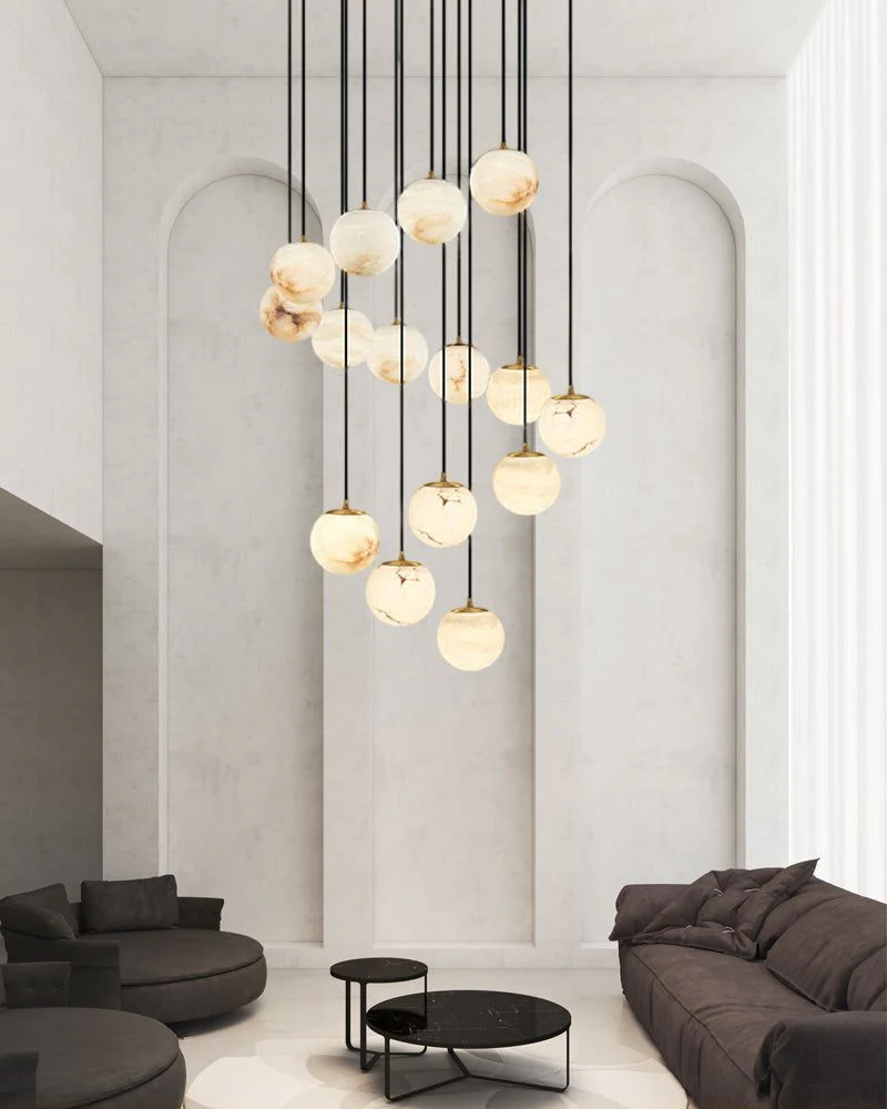 Small Alabaster Cluster Globes Ceiling Pendant Light For High Ceiling