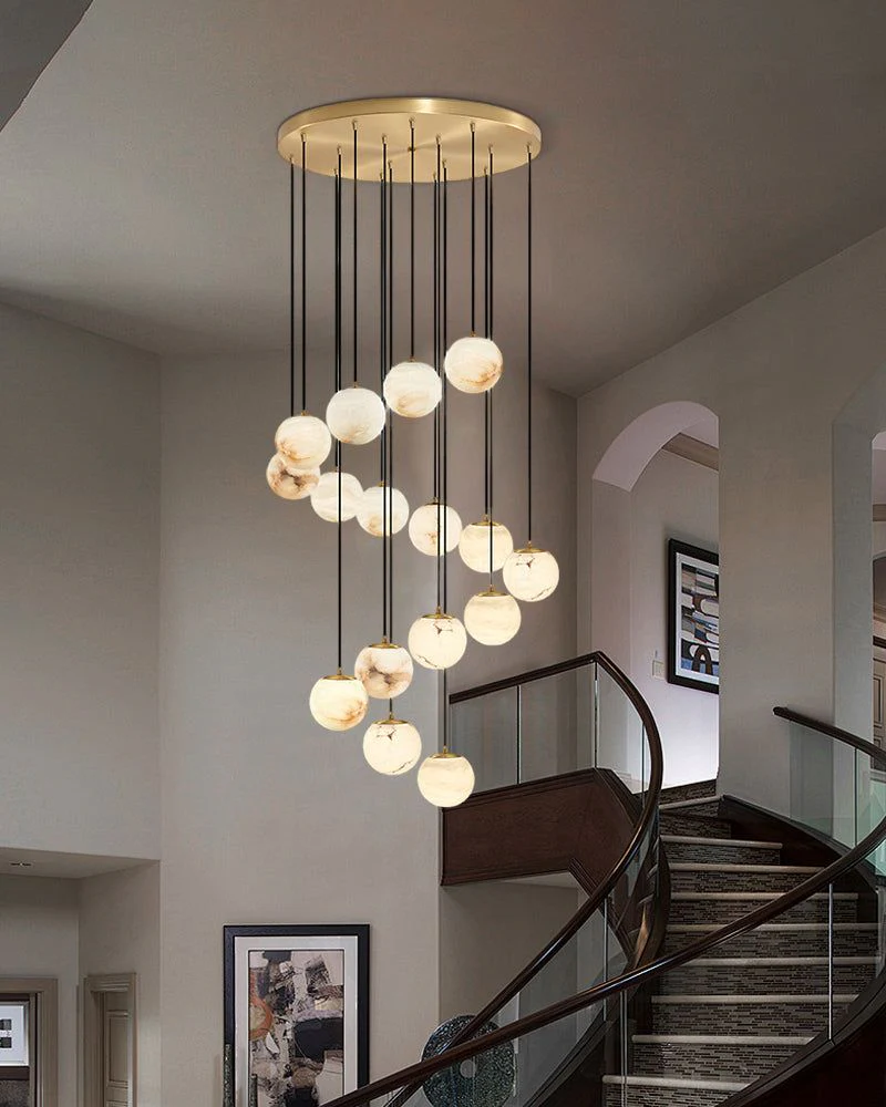 Small Alabaster Cluster Globes Ceiling Pendant Light For High Ceiling - Image 10