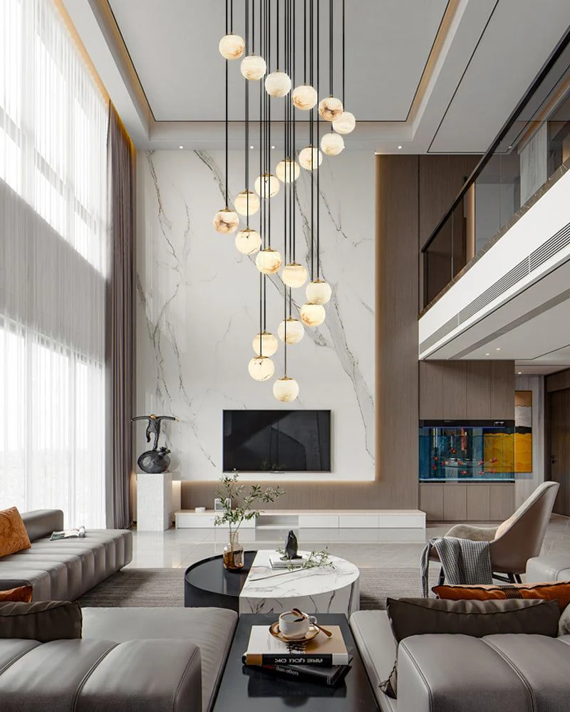 Small Alabaster Cluster Globes Ceiling Pendant Light For High Ceiling - Image 2
