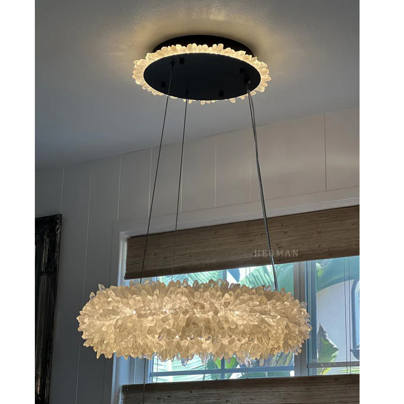 24-47 Inch Round Clear Geode Quartz Crystal Ring Pendant Light Modern Chandelier for Living Room - Image 13