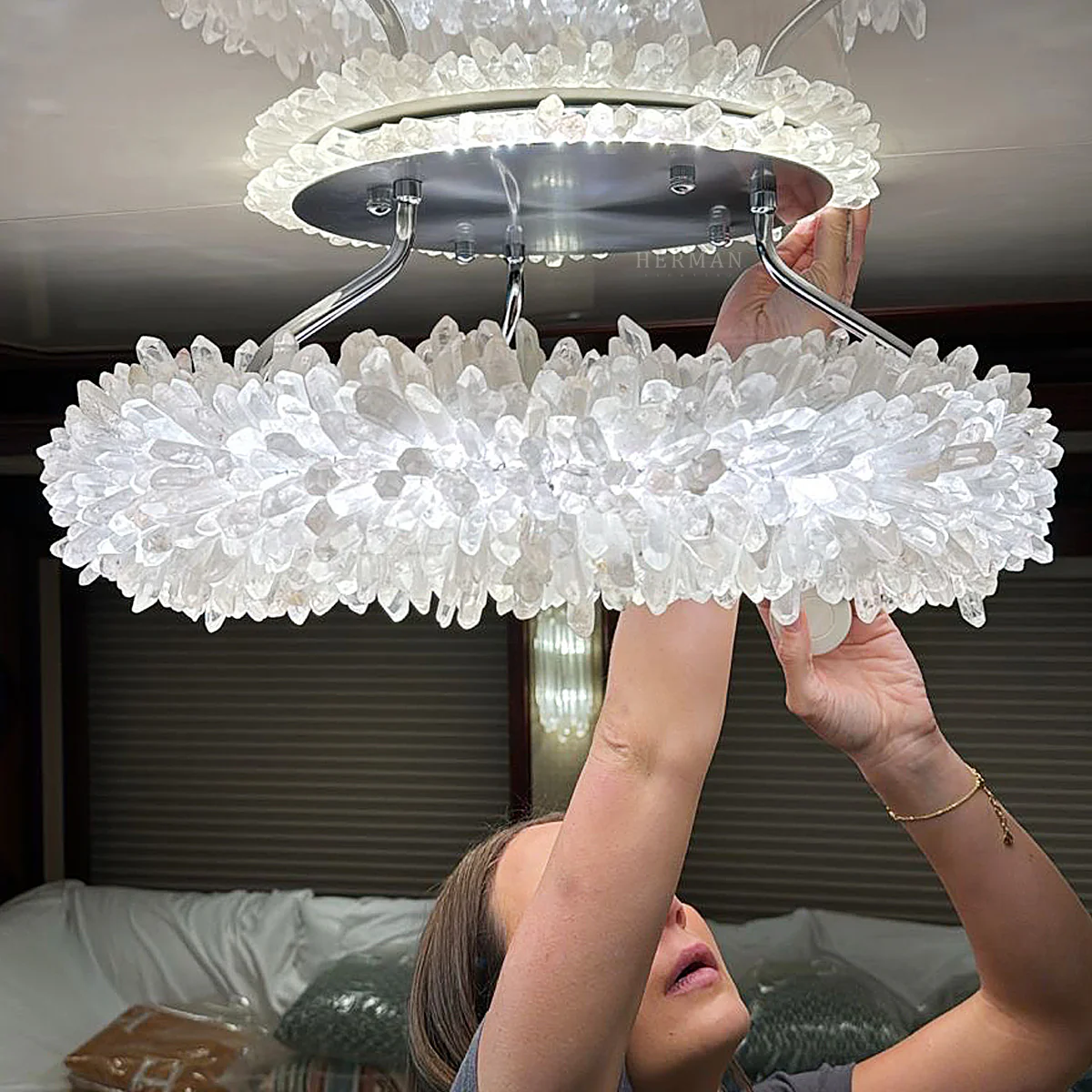 24-47 Inch Round Clear Geode Quartz Crystal Ring Pendant Light Modern Chandelier for Living Room - Image 14