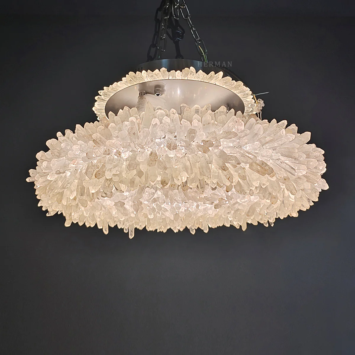 24-47 Inch Round Clear Geode Quartz Crystal Ring Pendant Light Modern Chandelier for Living Room - Image 15