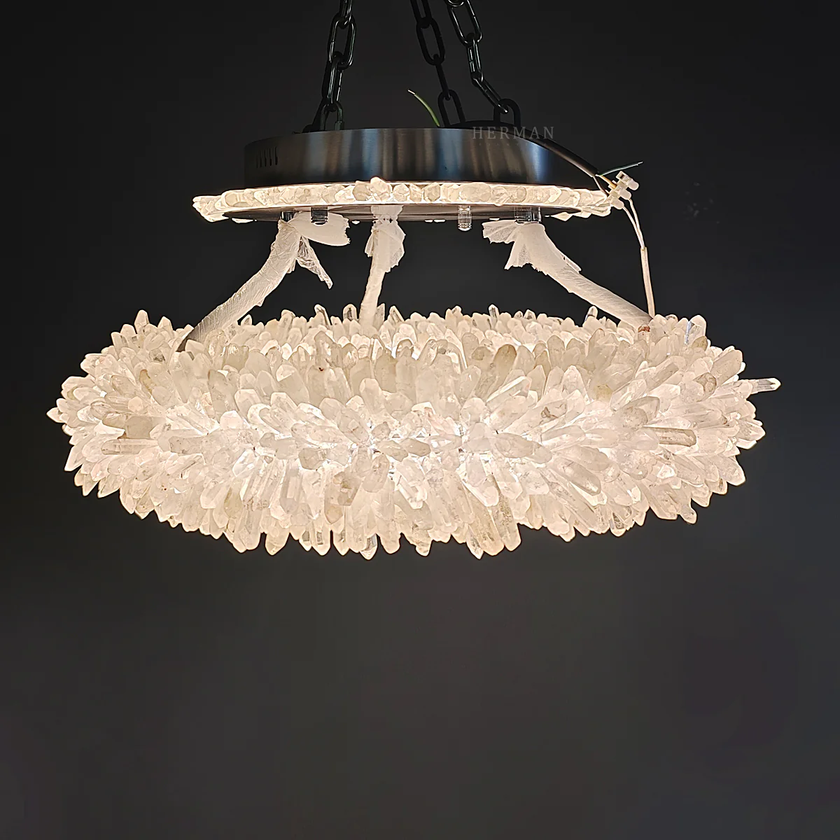 24-47 Inch Round Clear Geode Quartz Crystal Ring Pendant Light Modern Chandelier for Living Room - Image 16