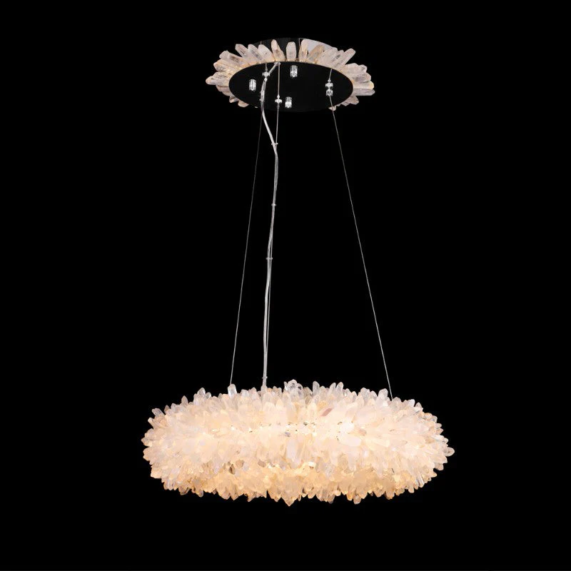 24-47 Inch Round Clear Geode Quartz Crystal Ring Pendant Light Modern Chandelier for Living Room - Image 2