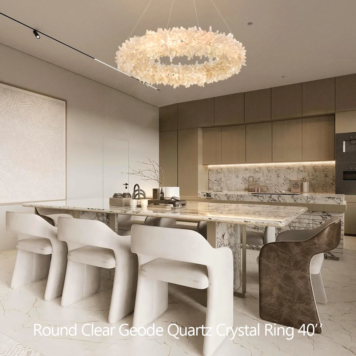 24-47 Inch Round Clear Geode Quartz Crystal Ring Pendant Light Modern Chandelier for Living Room - Image 23