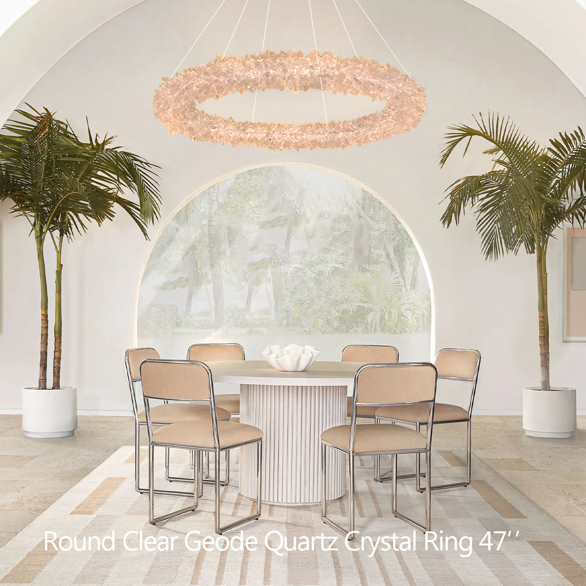 24-47 Inch Round Clear Geode Quartz Crystal Ring Pendant Light Modern Chandelier for Living Room - Image 24