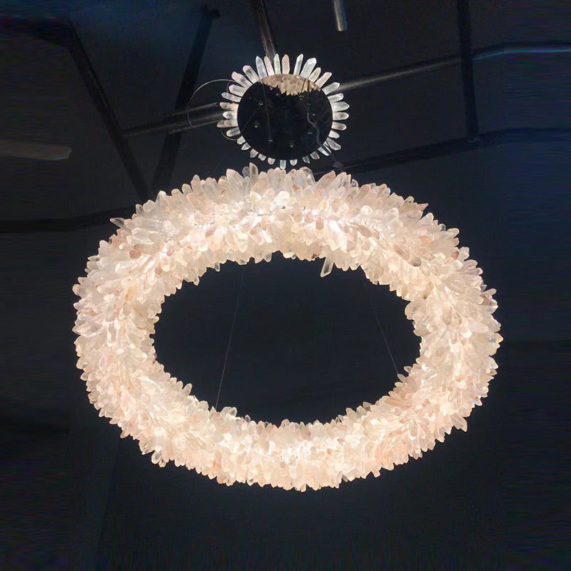 24-47 Inch Round Clear Geode Quartz Crystal Ring Pendant Light Modern Chandelier for Living Room - Image 27