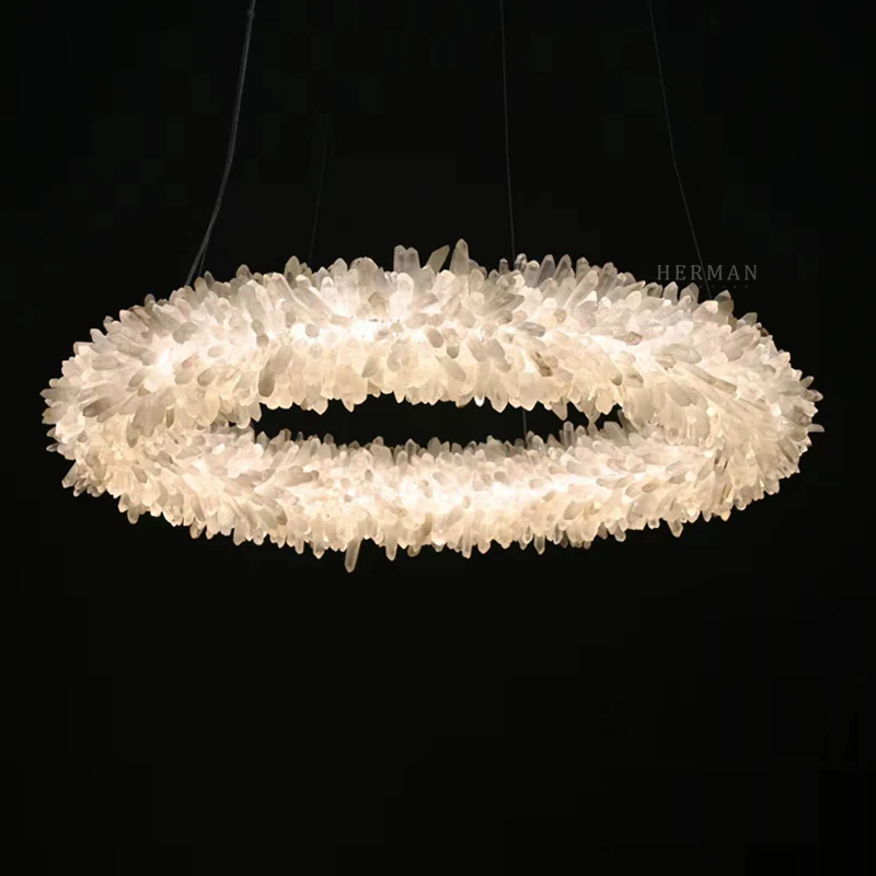 24-47 Inch Round Clear Geode Quartz Crystal Ring Pendant Light Modern Chandelier for Living Room - Image 3