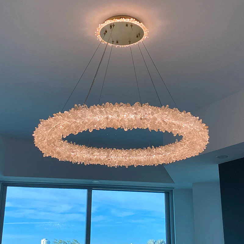 24-47 Inch Round Clear Geode Quartz Crystal Ring Pendant Light Modern Chandelier for Living Room - Image 33