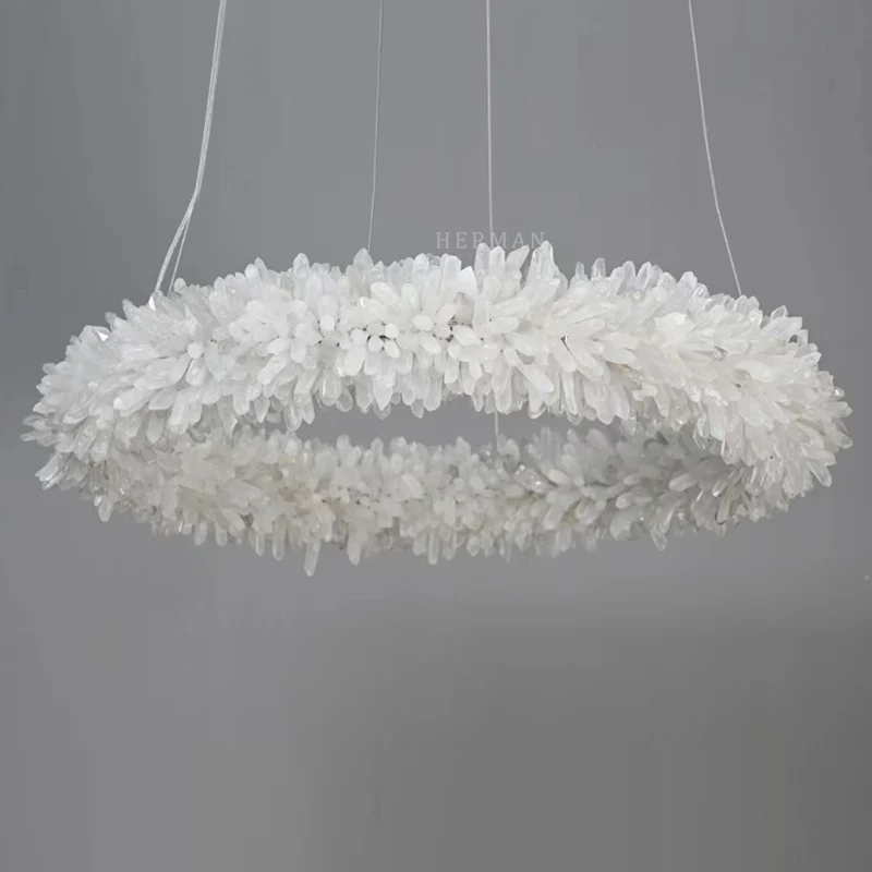 24-47 Inch Round Clear Geode Quartz Crystal Ring Pendant Light Modern Chandelier for Living Room - Image 4