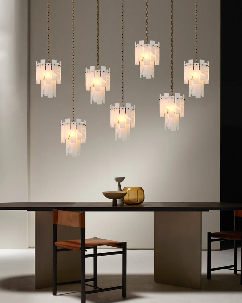 Tired Alabaster marble Cluster Chandelier 13" with adjustable chain - Image 13