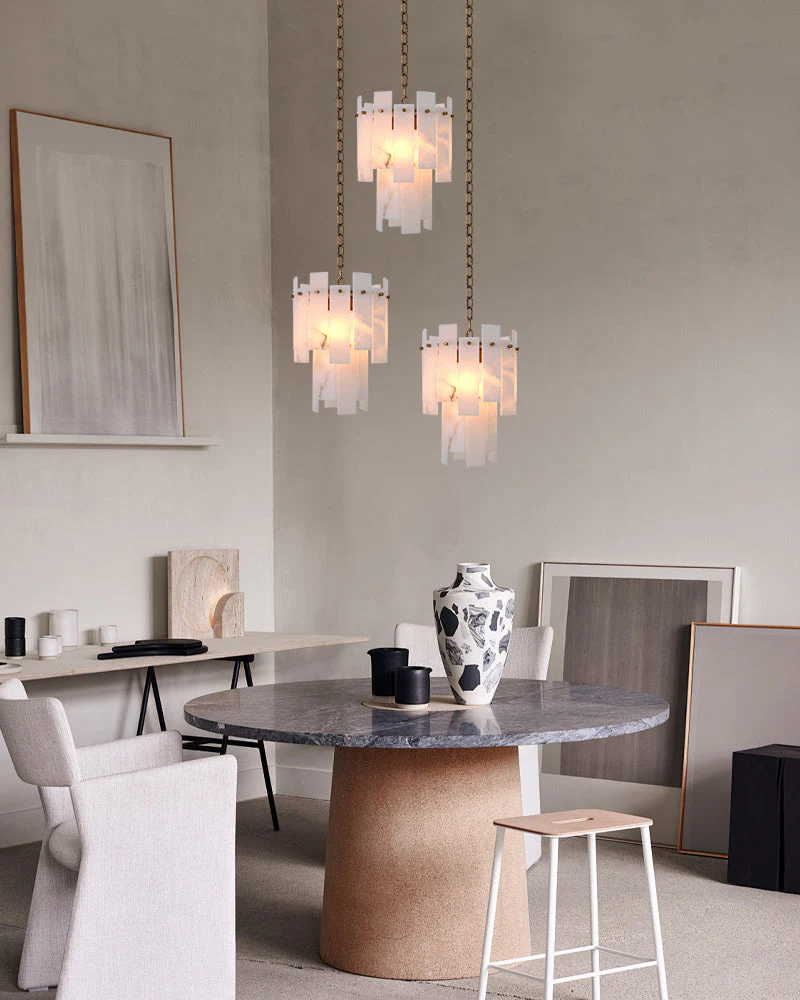 Tired Alabaster marble Cluster Chandelier 13" with adjustable chain - Image 14