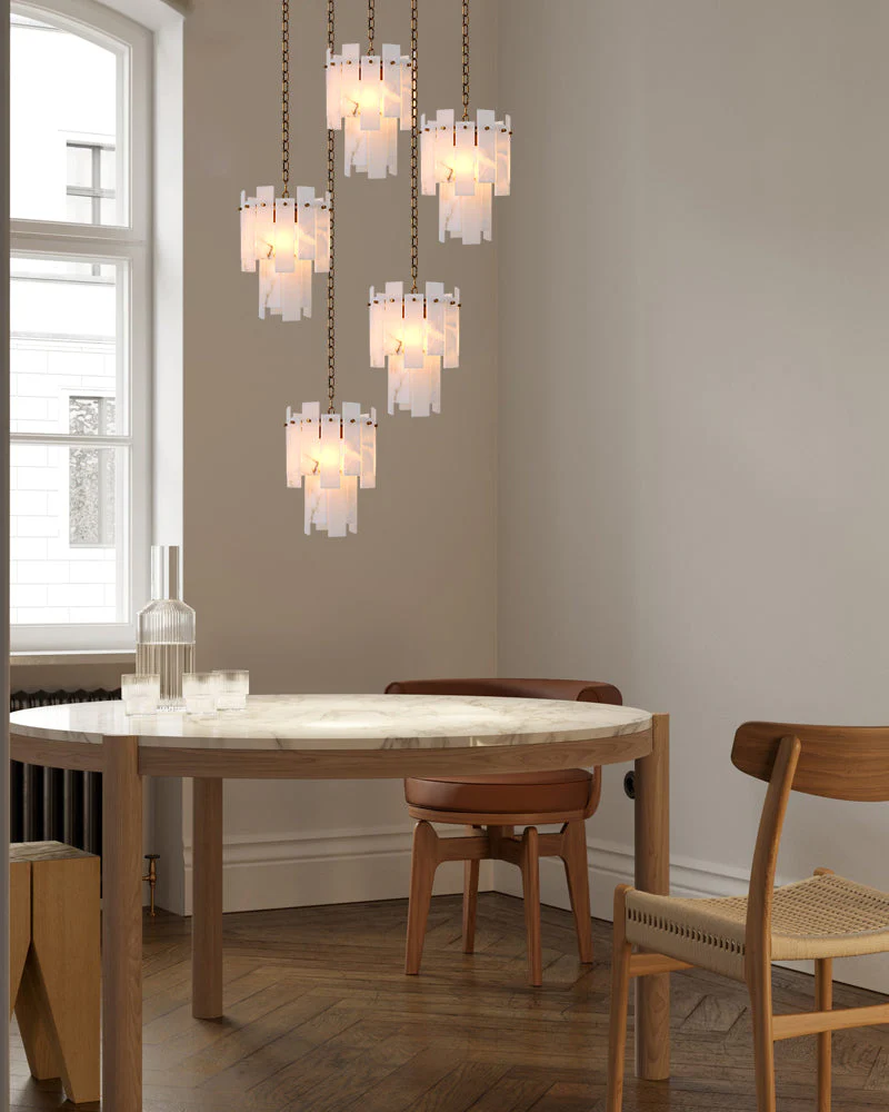 Tired Alabaster marble Cluster Chandelier 13" with adjustable chain - Image 16