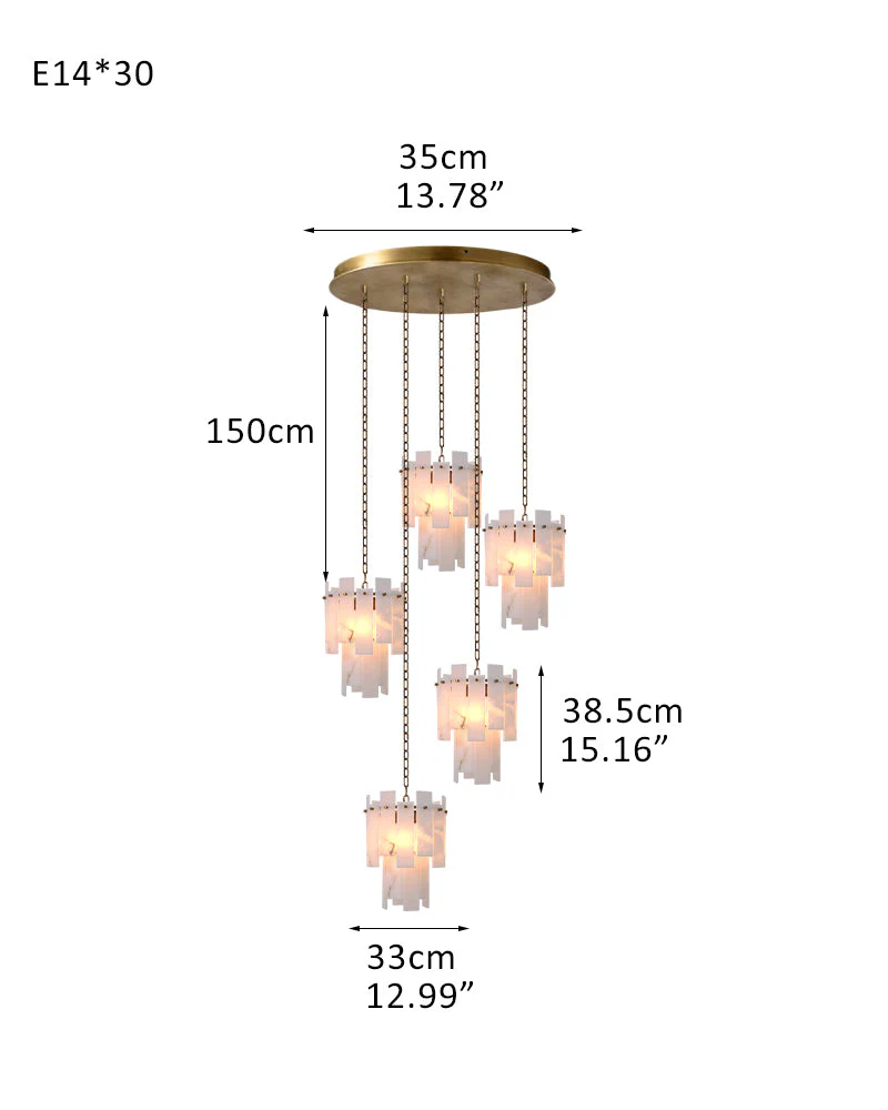 Tired Alabaster marble Cluster Chandelier 13" with adjustable chain - Image 27