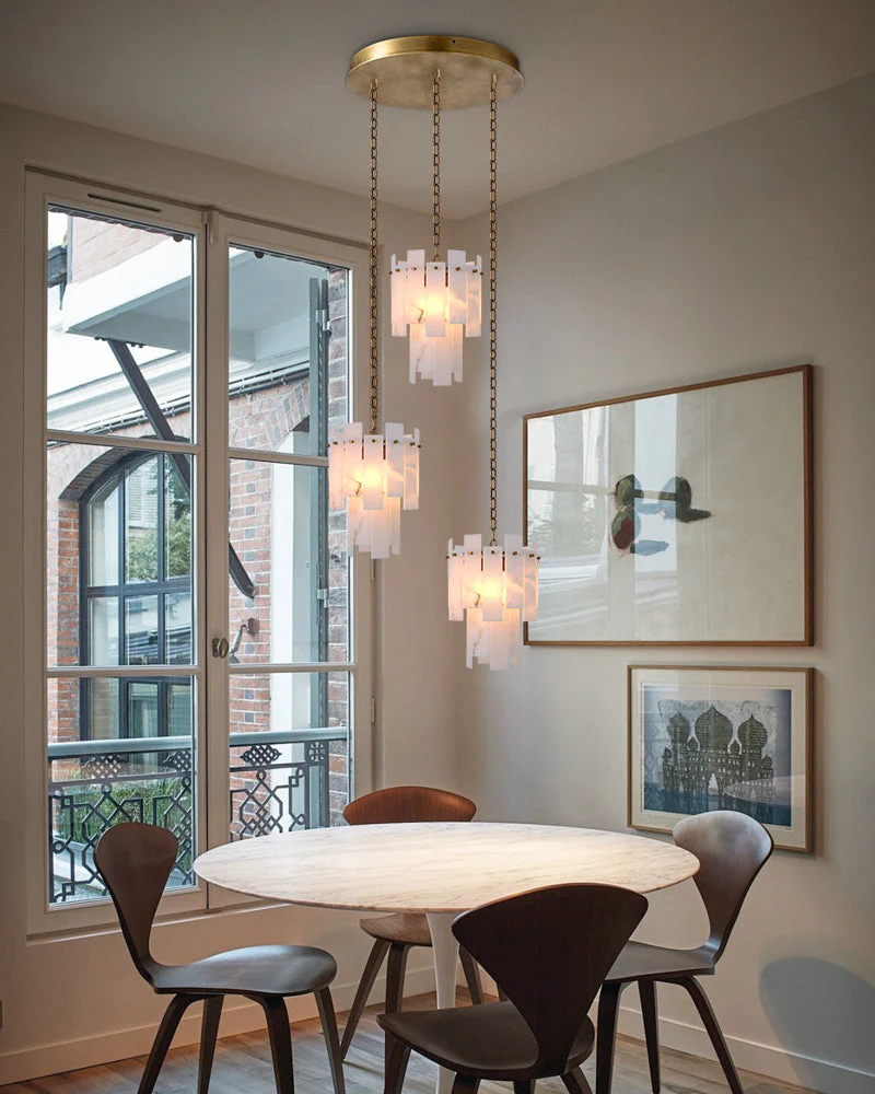 Tired Alabaster marble Cluster Chandelier 13" with adjustable chain - Image 3