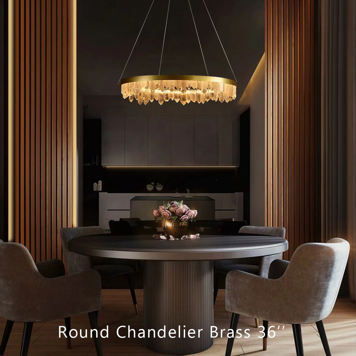 36 Inch Round Modern Chandelier Brass & Clear Geode Quartz Crystal Hanging Light - Image 3