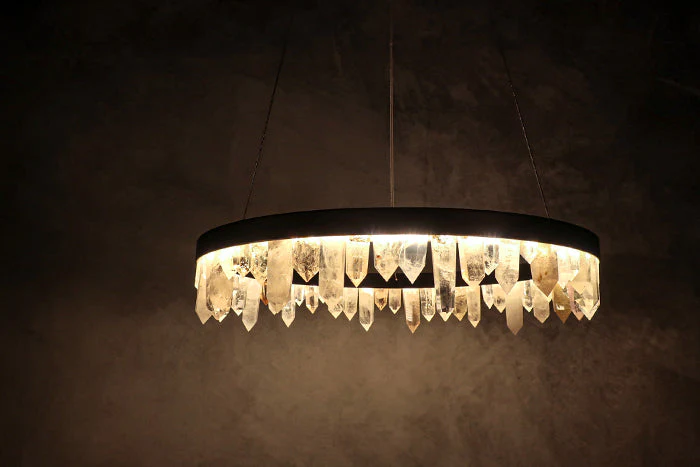 36 Inch Round Modern Chandelier Brass & Clear Geode Quartz Crystal Hanging Light - Image 9