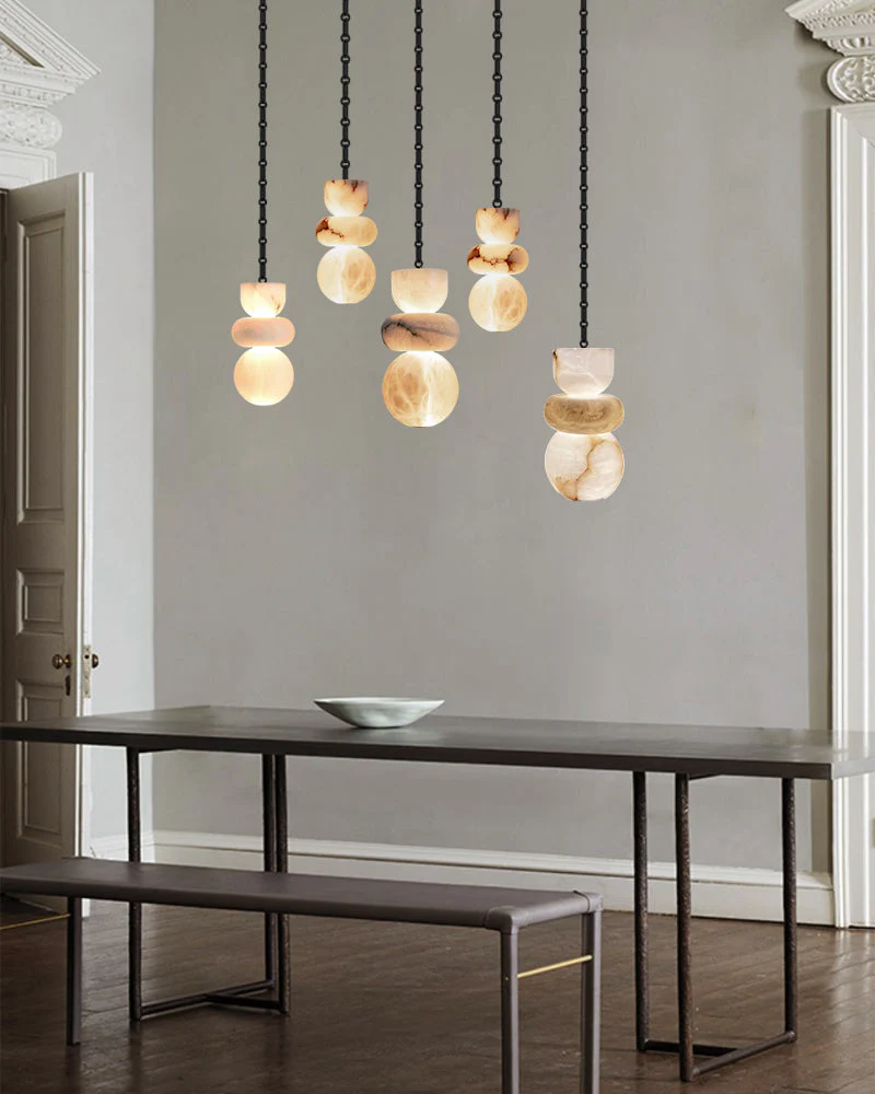 7 lights 6" Wide Multi Light LED Pendant Light Fixtures white alabaster indoor lighting - Image 3