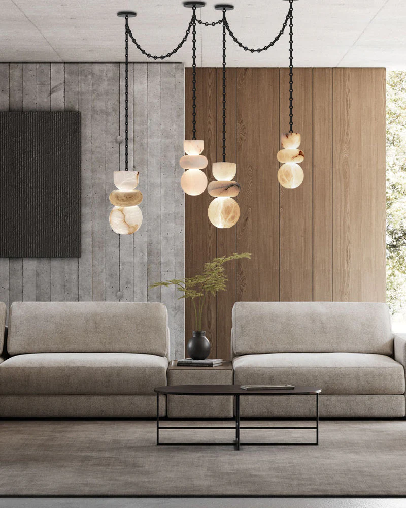 7 lights 6" Wide Multi Light LED Pendant Light Fixtures white alabaster indoor lighting - Image 5