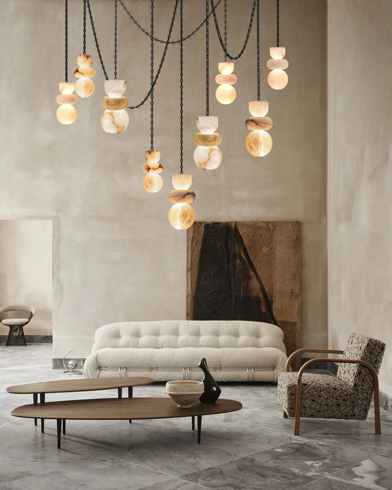 7 lights 6" Wide Multi Light LED Pendant Light Fixtures white alabaster indoor lighting - Image 6