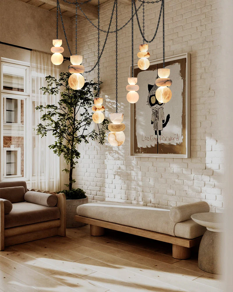 7 lights 6" Wide Multi Light LED Pendant Light Fixtures white alabaster indoor lighting - Image 8
