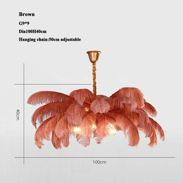 Aisa Art Deco Colorized Feather Chandelier Brass Palm Tree Lamp - Image 3