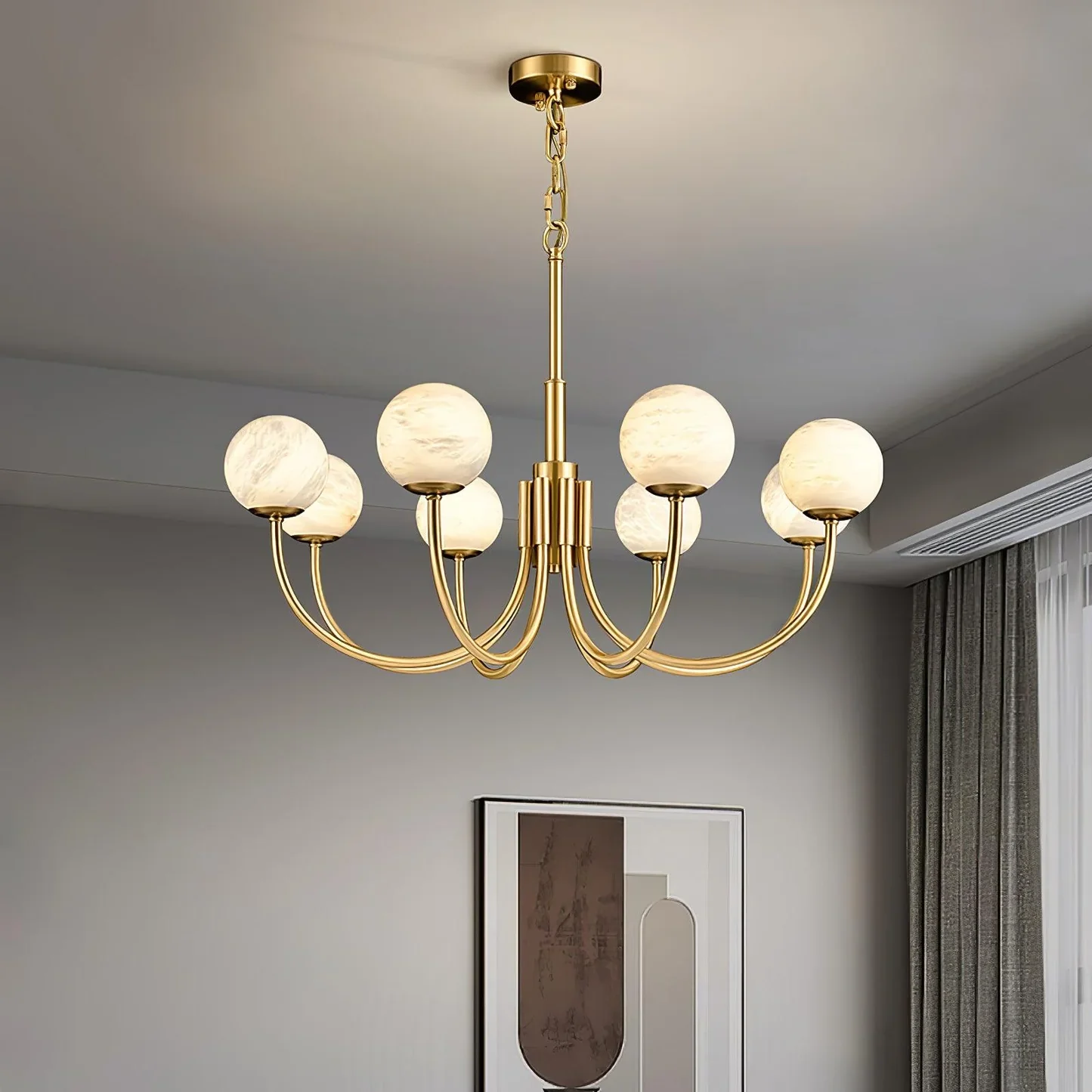 Alabaster Brass Chandelier 25.6" 31.5" - Image 10