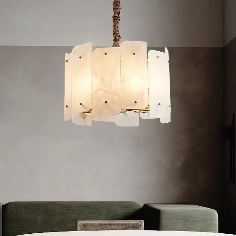 Alabaster Brass Dining Room Round Chandelier - Image 3