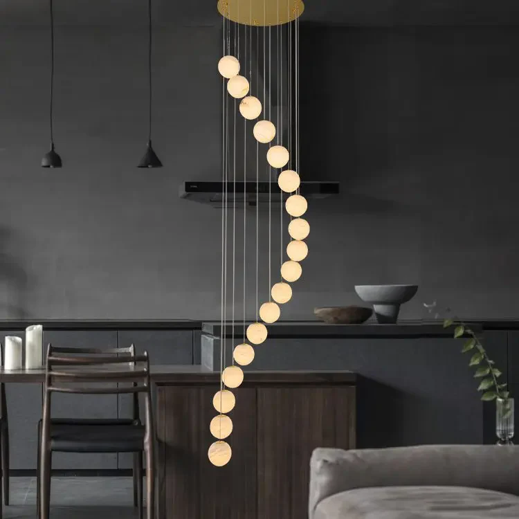 Alabaster Brass Modern Globe Spiral Chandelier - Image 2