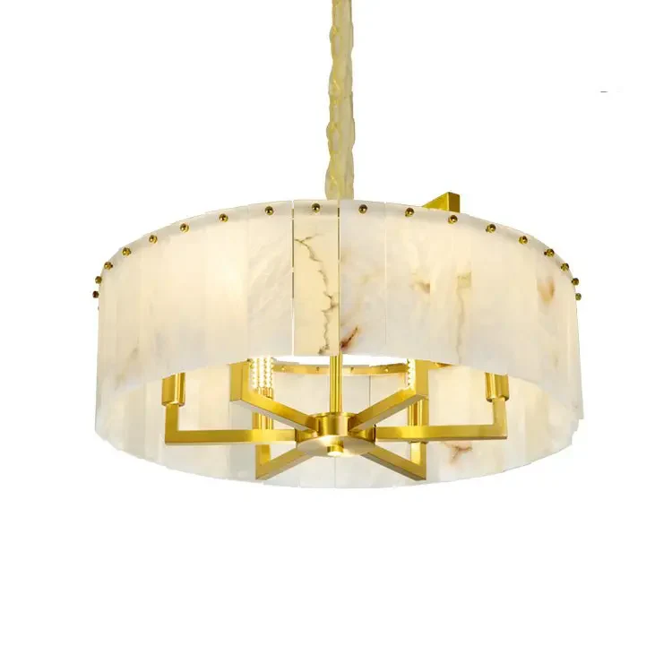 Alabaster Brass Round Chandelier Lighting - Image 3