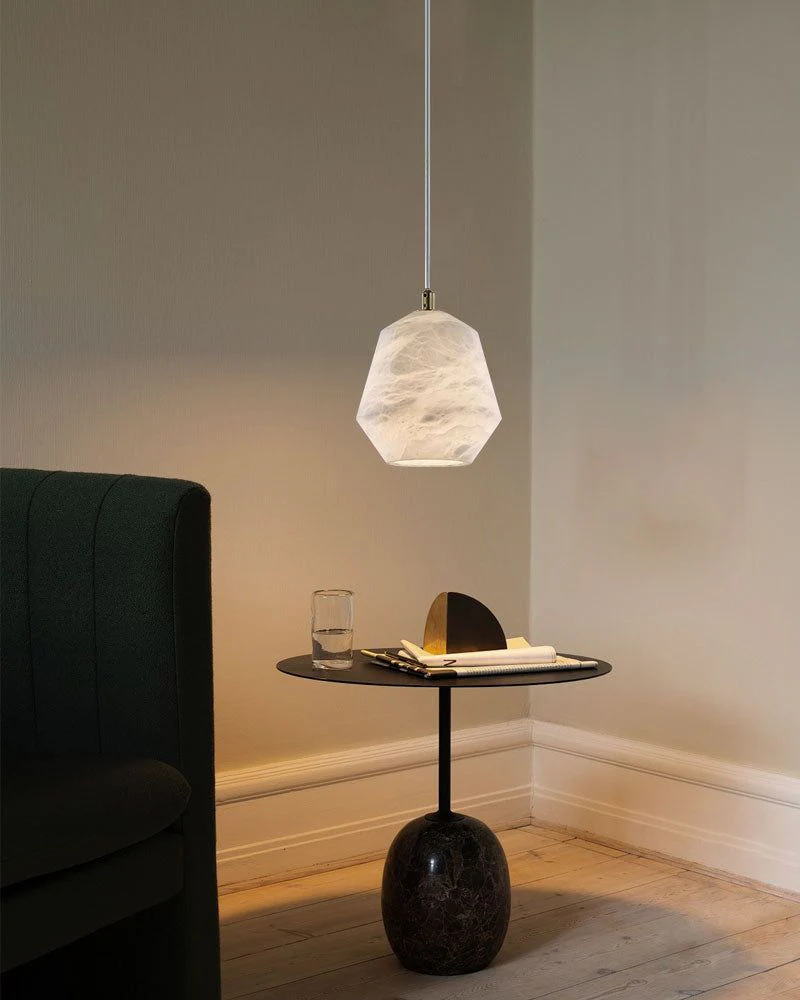 Alabaster Ceiling Pendant Lamp in black metal plate for dining room, living room, bedroom - Image 5