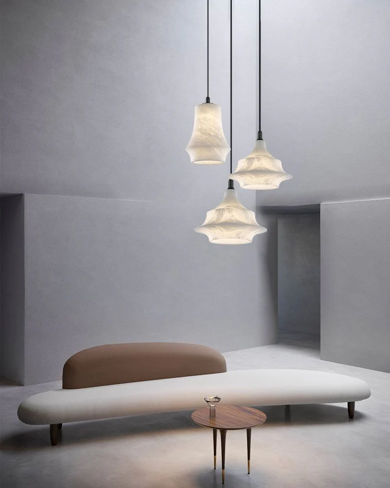 Alabaster Ceiling Pendant Lamp in black metal plate for dining room, living room, bedroom - Image 6