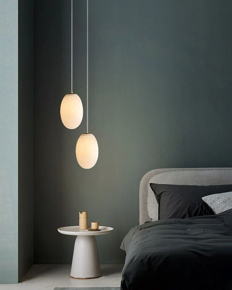 Alabaster Ceiling Pendant Lamp in black metal plate for dining room, living room, bedroom - Image 7