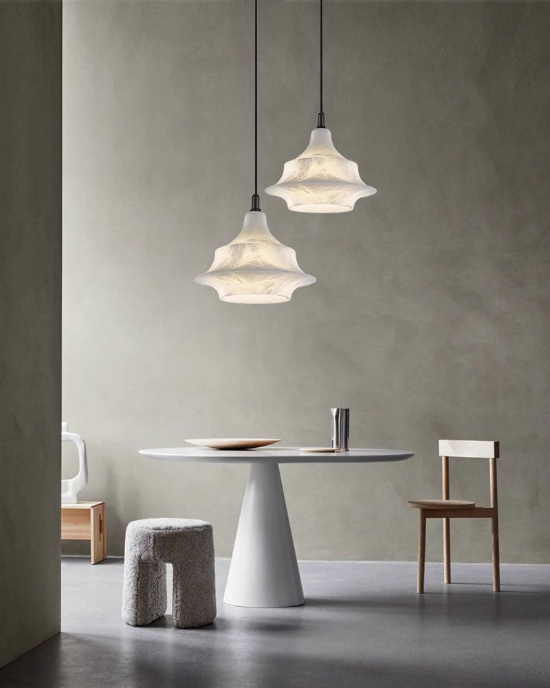 Alabaster Ceiling Pendant Lamp in black metal plate for dining room, living room, bedroom - Image 8