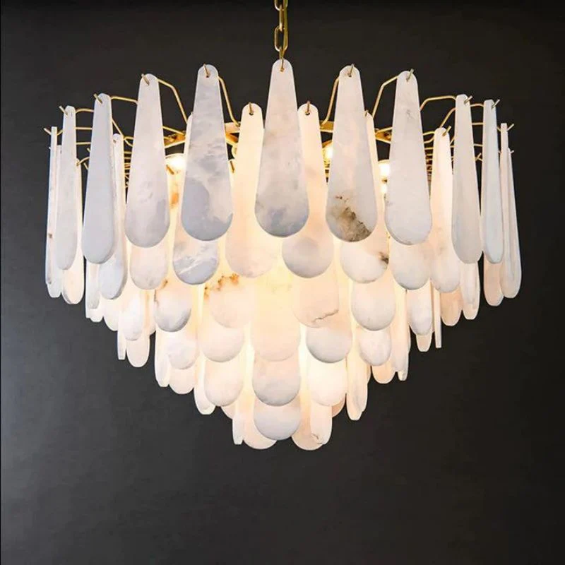 Alabaster Feathery Chandelier 21.7"D 31.5"D - Image 14