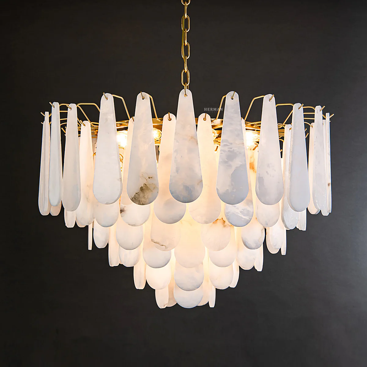 Alabaster Feathery Chandelier 21.7"D 31.5"D - Image 9