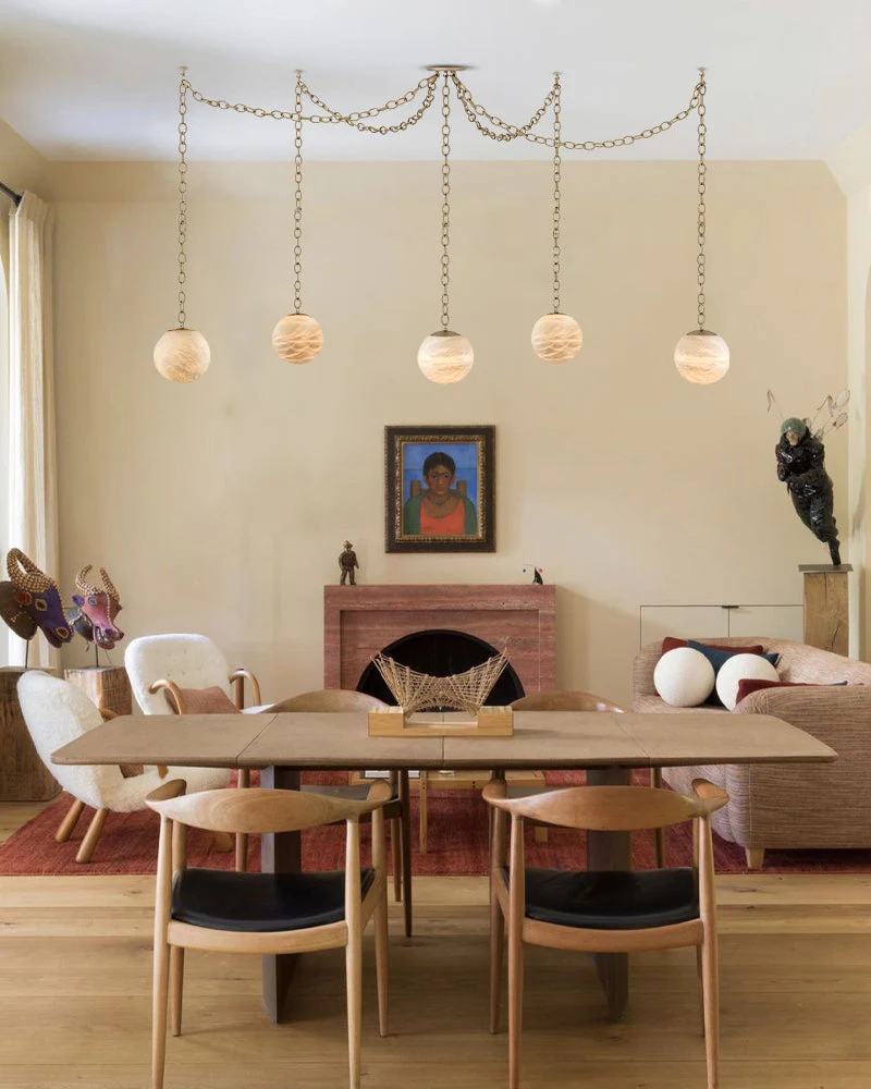 Alabaster Globe Swag Pendants Indoor Lighting with Brass/Black Chain in adjustable - Image 5
