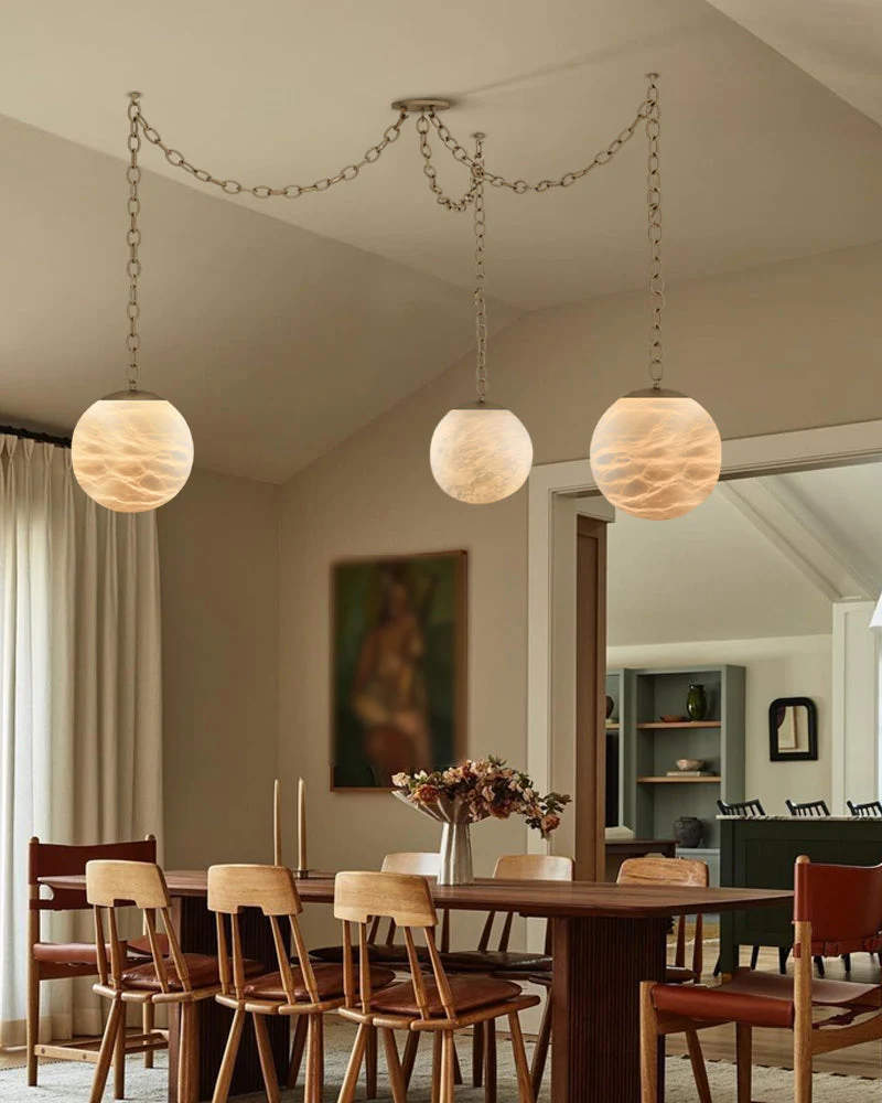 Alabaster Globe Swag Pendants Indoor Lighting with Brass/Black Chain in adjustable - Image 8