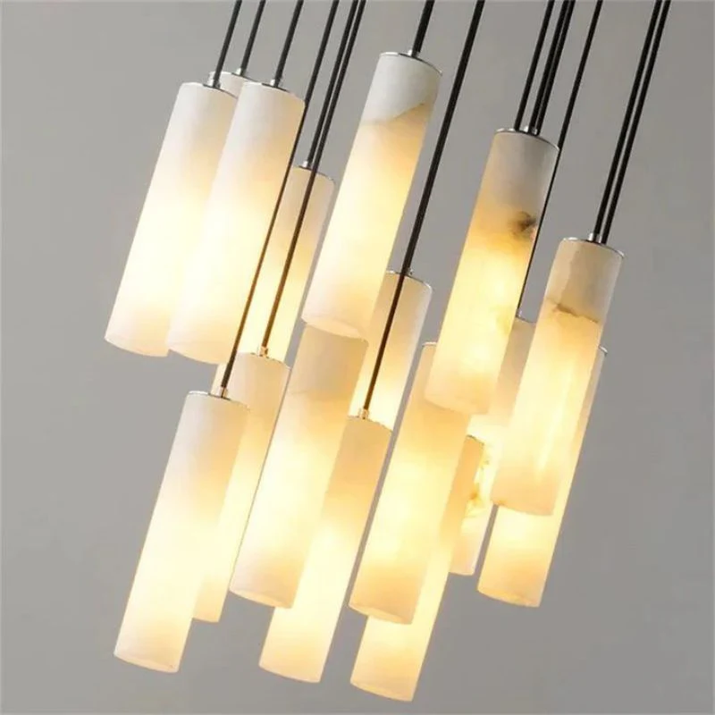 Alabaster Modern Cylindrical Round Chandelier 79"H - Image 4