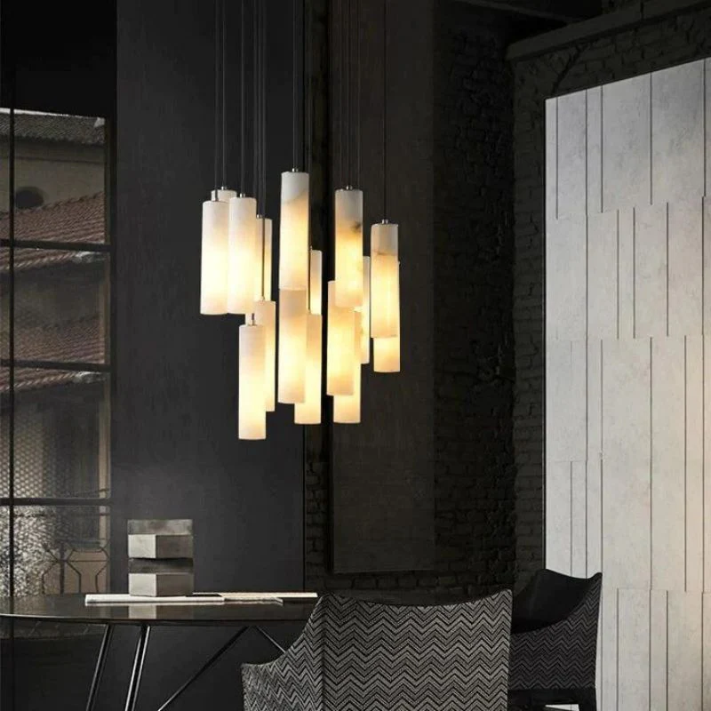 Alabaster Modern Cylindrical Round Chandelier 79"H - Image 5