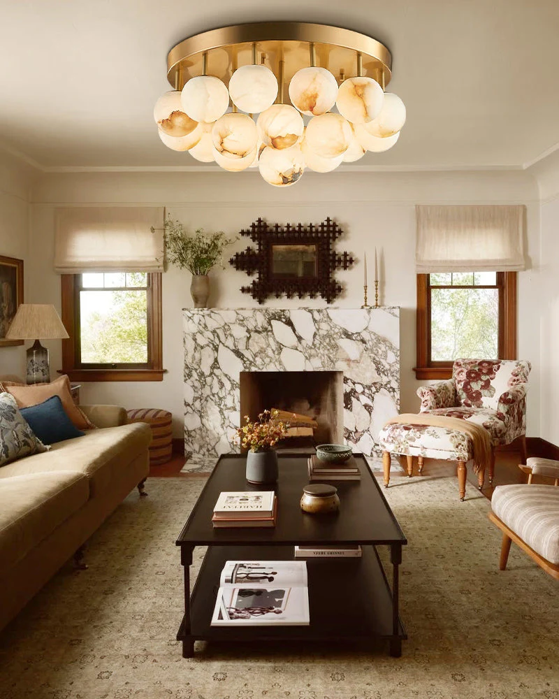 Alabaster Semi Flush Mount with Etched Opal Marble Shades - Image 3